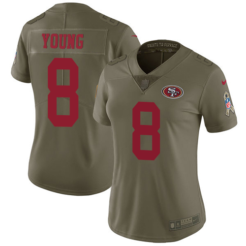 Nike 49ers #8 Steve Young Olive Women's Stitched NFL Limited Salute to Service Jersey